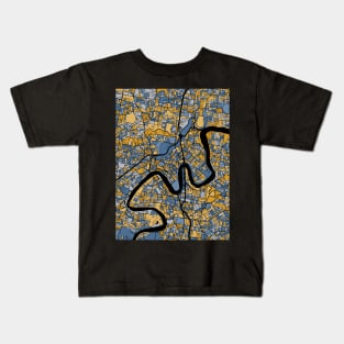 Brisbane Map Pattern in Blue & Gold Kids T-Shirt